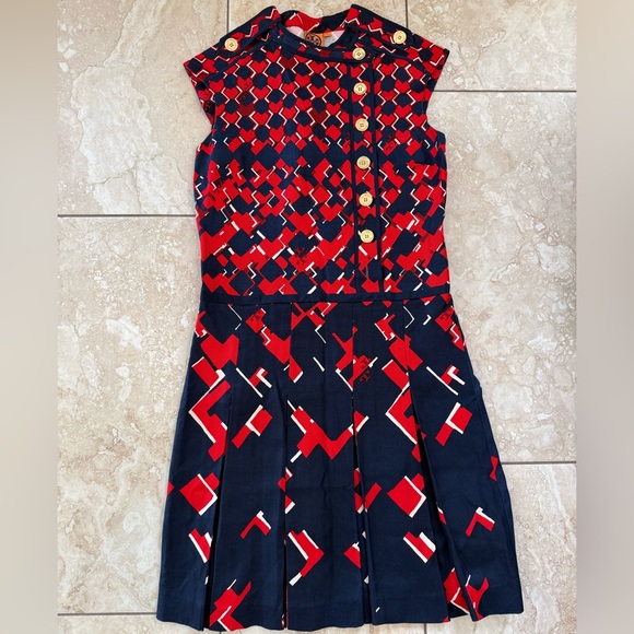 Tory Burch Red and Blue Patterned Mini Dress